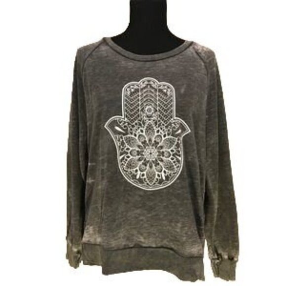 Miken Tops - Miken Flow Gray Burnout Hamsa Sweatshirt